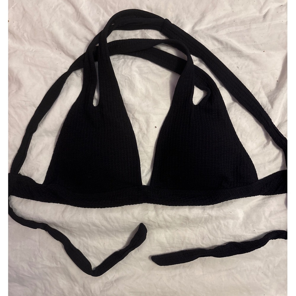Becca by Rebecca Virture Black Textured Triangle Bikini Swimwear Top, Small